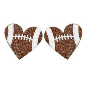 Wooden football heart stud earrings